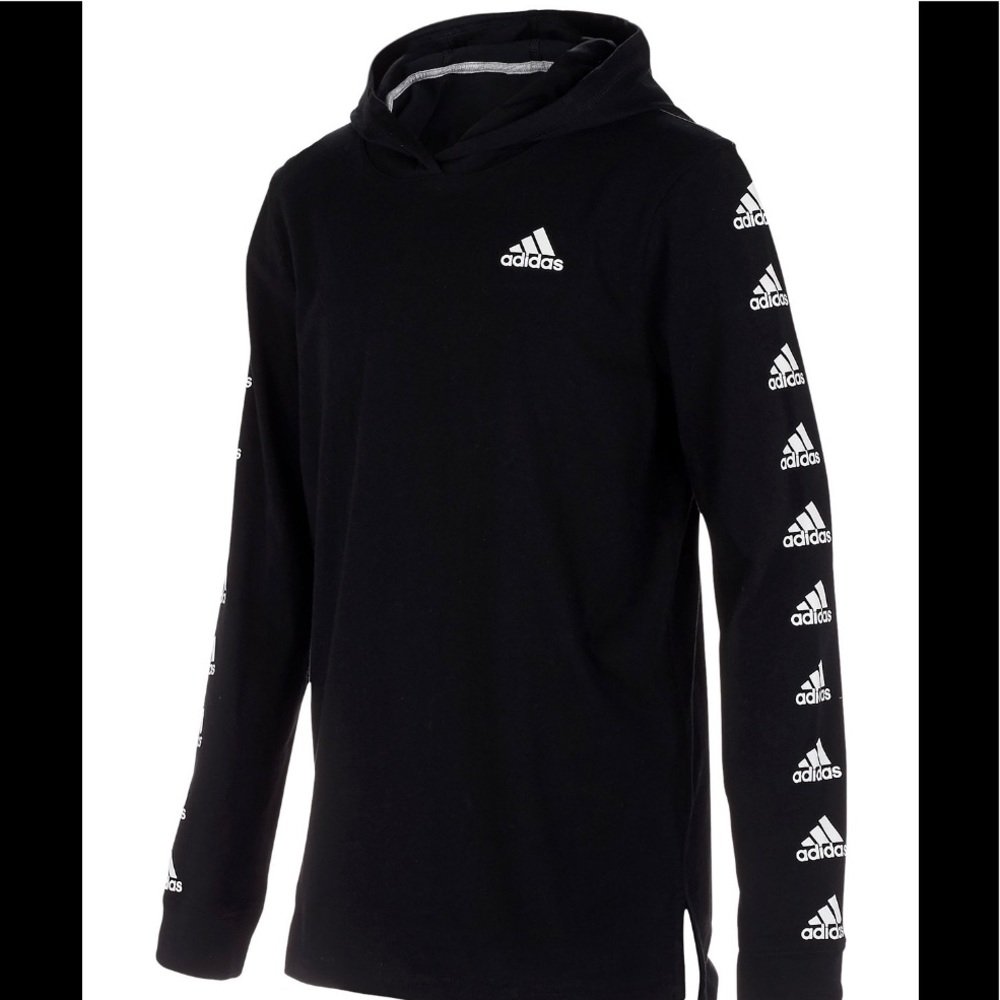Adidas Logo-Print Long Sleeve Hooded T-Shirt